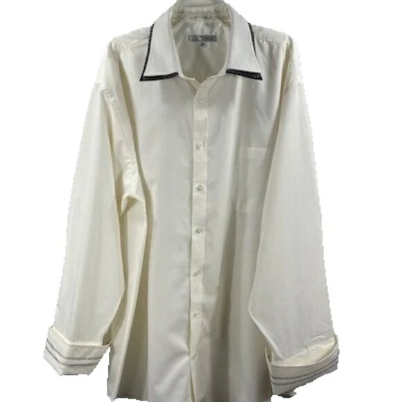 D&E Collection Men's Dress Shirt Ivory French Cuff Chest Pocket Size 19.5 36/37 - Picture 1 of 5